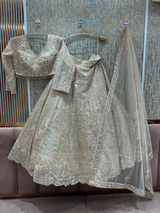 White On White Monotone Crop Top Lehenga