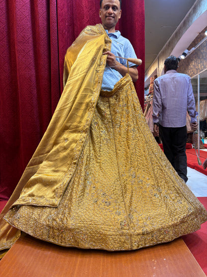 Majestic golden yellow haldi mehendi Lehenga
