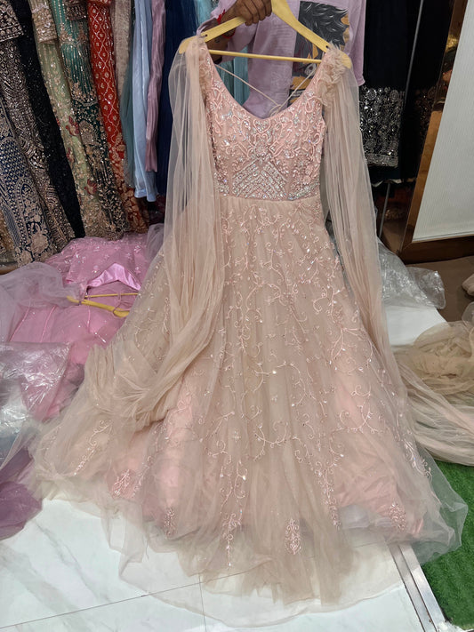 Beige Golden Designer Gown