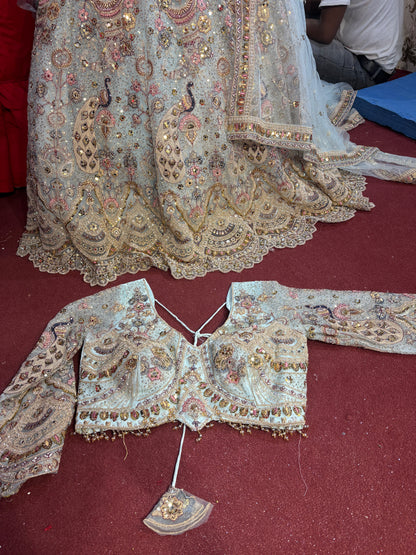 Fantastic Sky blue peacock crop top Lehenga