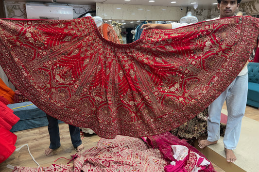 Hot Red Peacock Bridal Lehenga