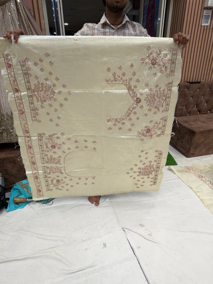 Off White zardozi dabka Designer Lehenga