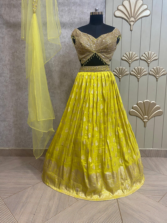 Yellow crop top lehenga