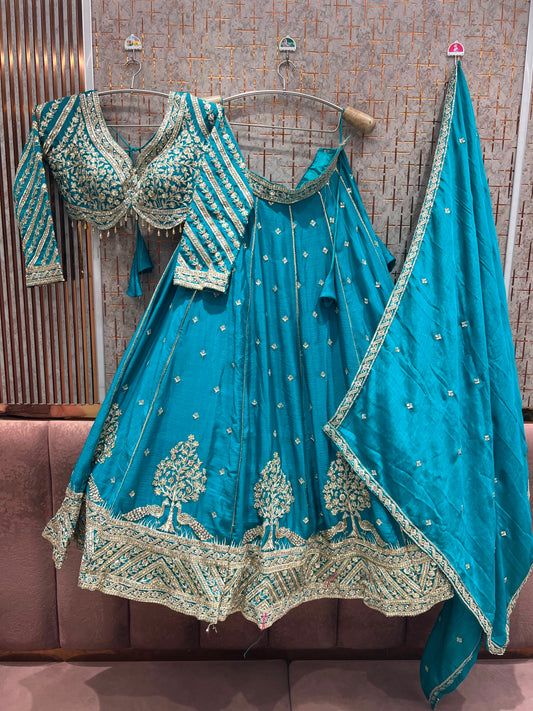 Sky Blue On Blue Crop Top Lehenga
