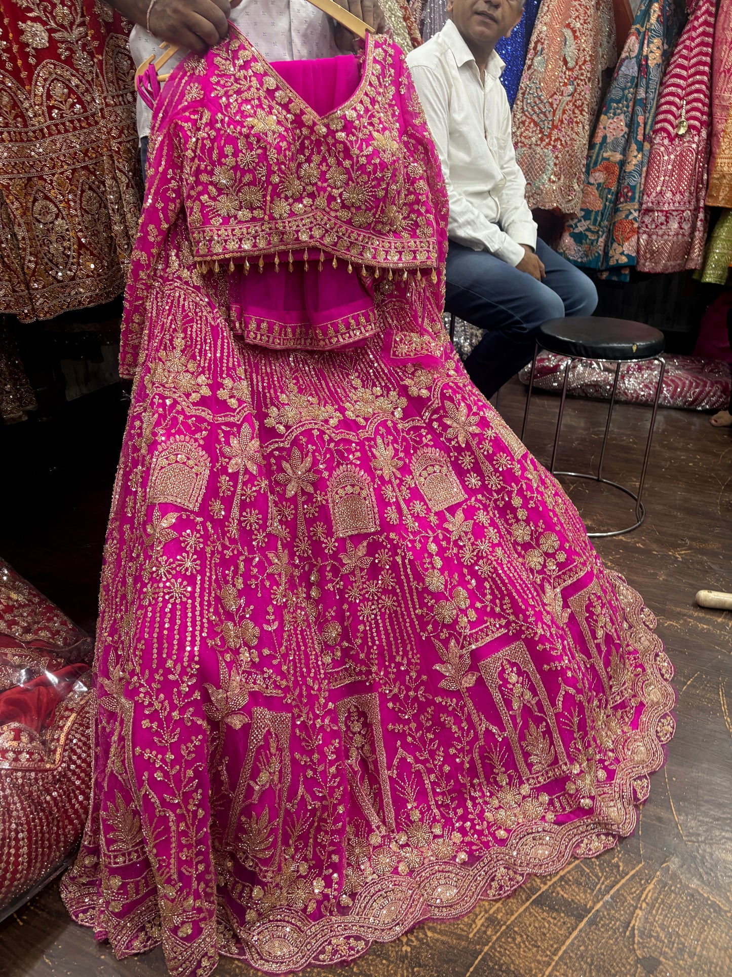 12 kali Light work Elegant hot pink crop top Lehenga