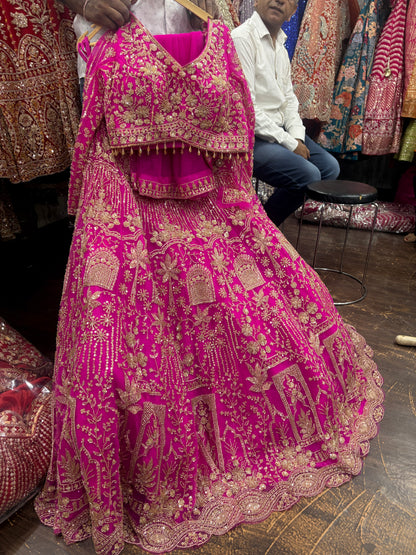 12 kali Light work Elegant hot pink crop top Lehenga