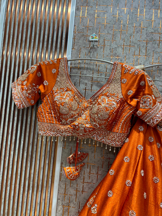 Rust Orange Crop Top Lehenga