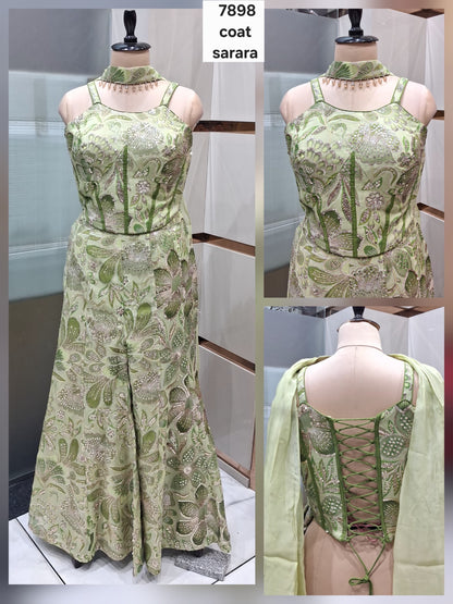 Pista Green blue Long Sharara Suit Dress