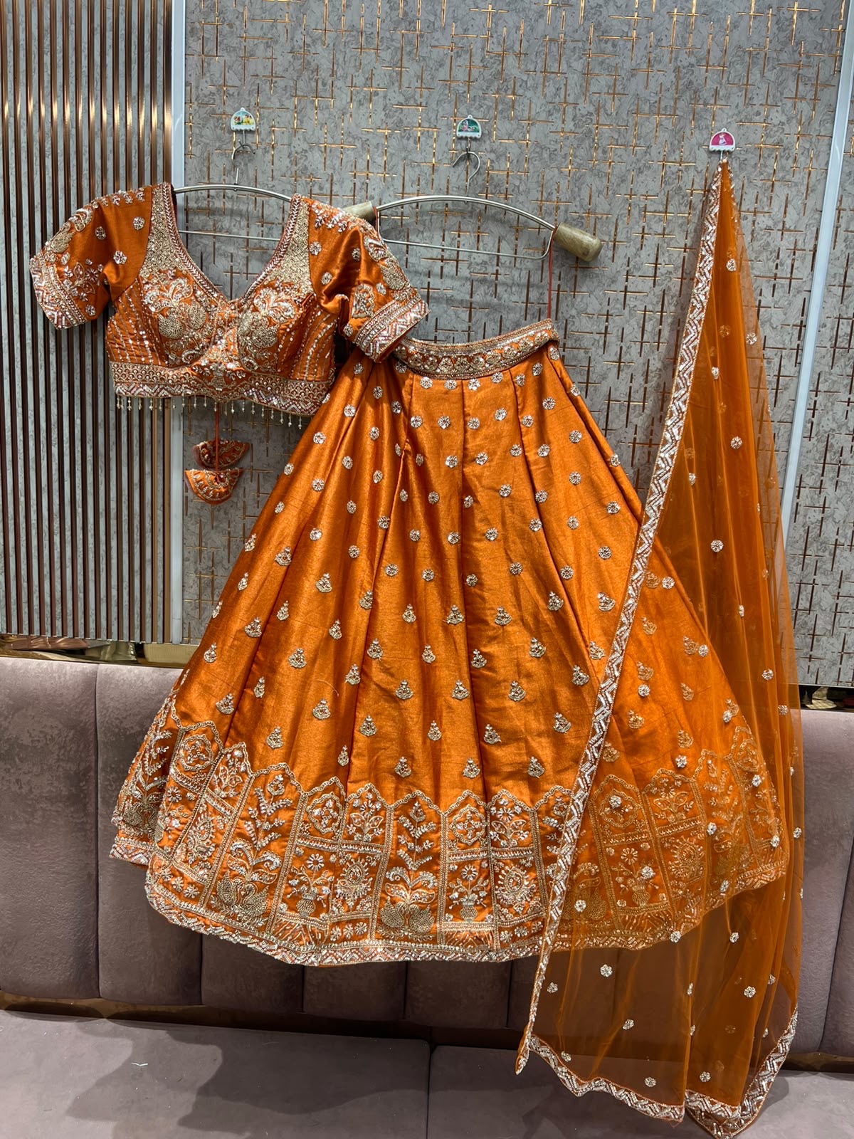 Rust Orange Crop Top Lehenga