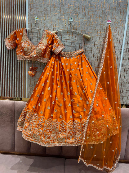 Rust Orange Crop Top Lehenga
