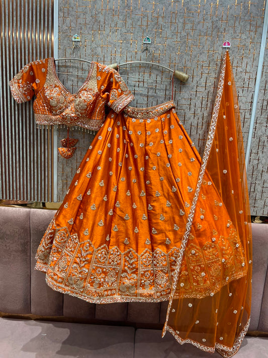Rust Orange Crop Top Lehenga