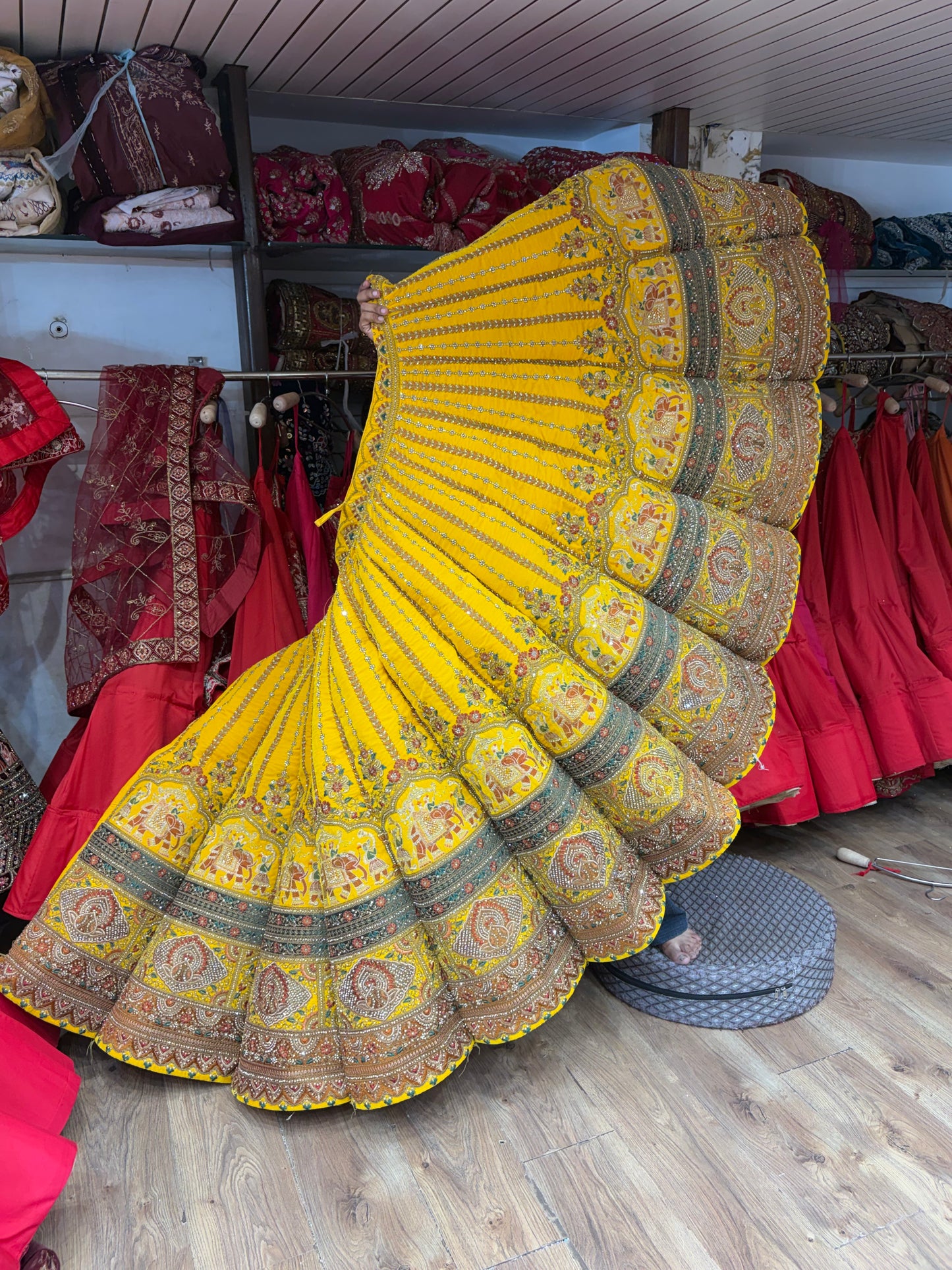 Yellow Haldi Mehendi Gajraj Ball Bridal Lehenga