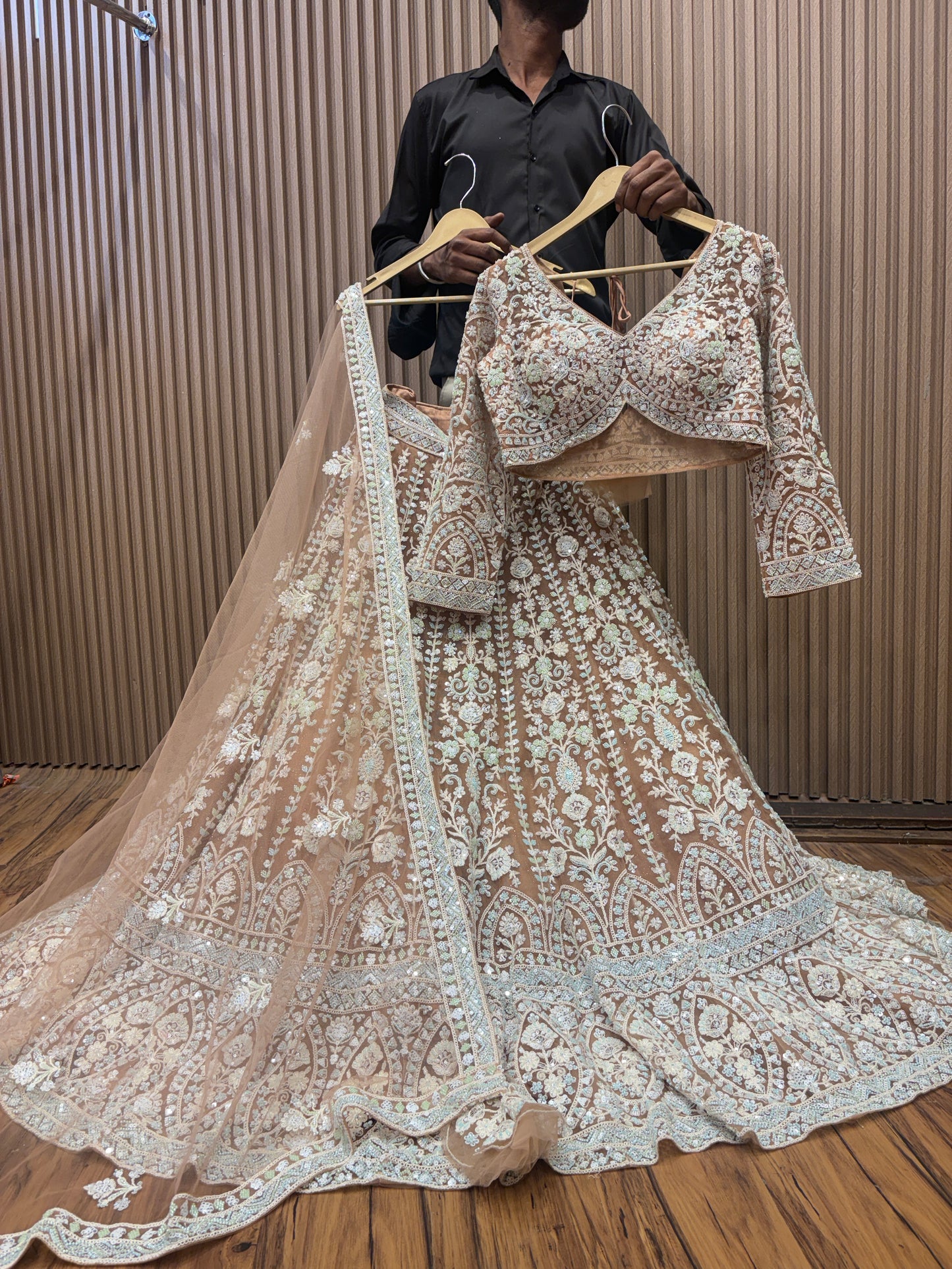 Elegant peach crop top Lehenga