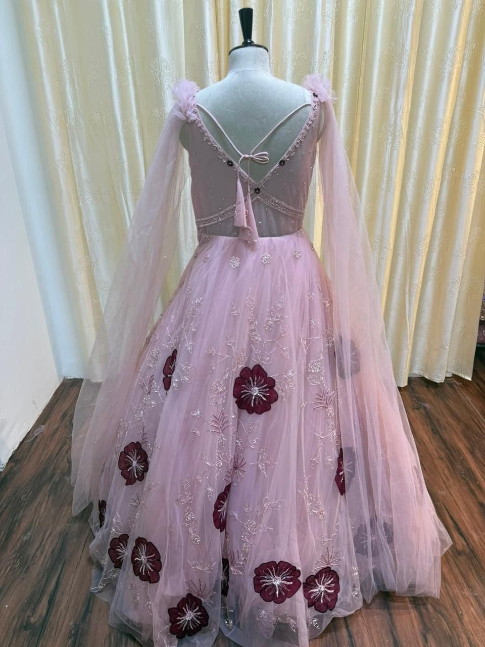 Baby pink brown mint green golden gown Lehenga