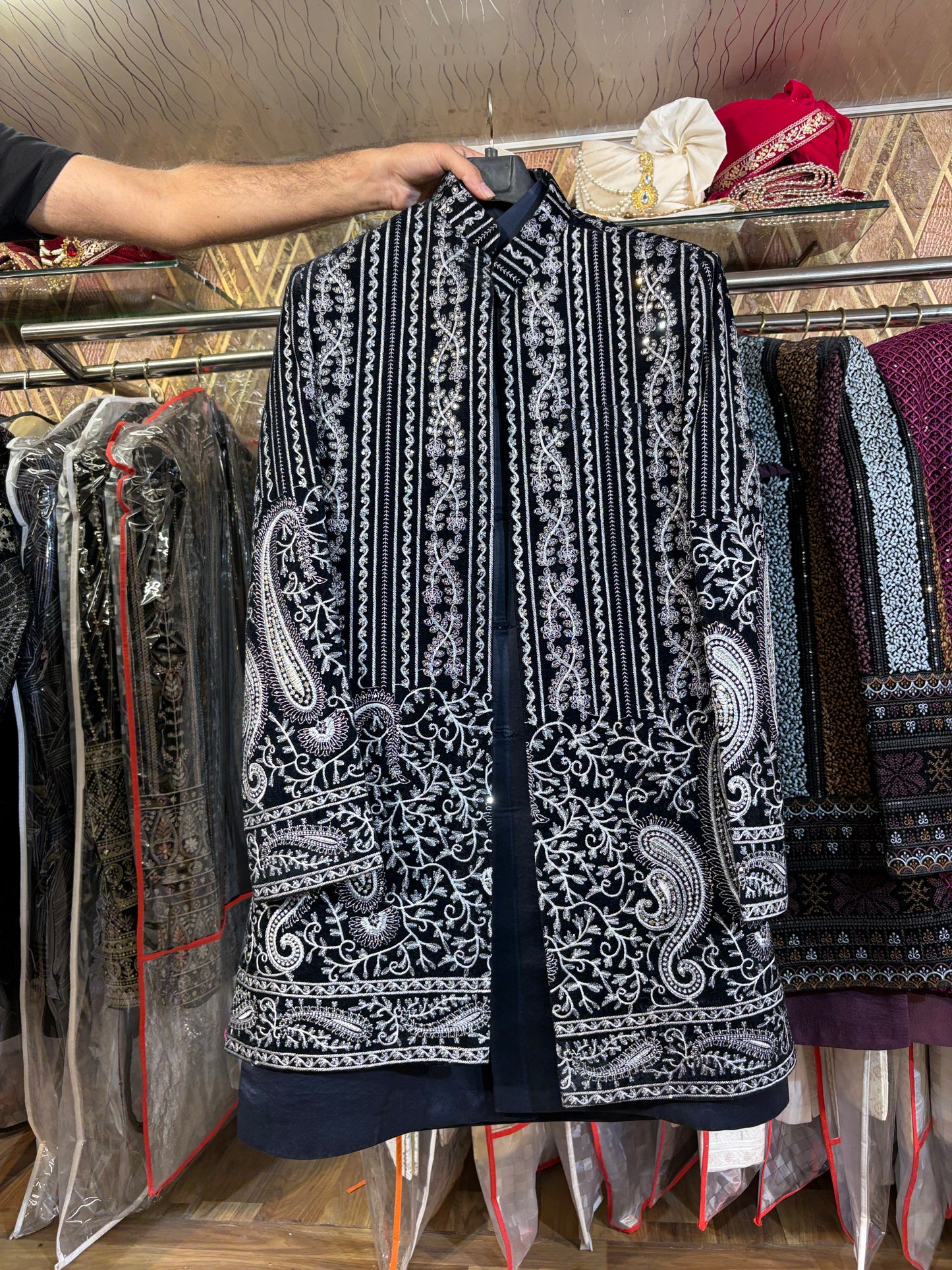 Black Jodhpuri indo western blazer kurta Sherwani