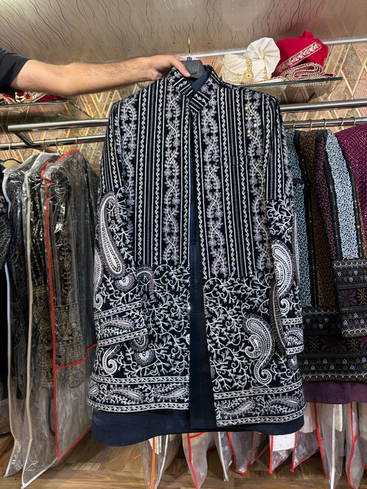 Black Jodhpuri indo western blazer kurta Sherwani