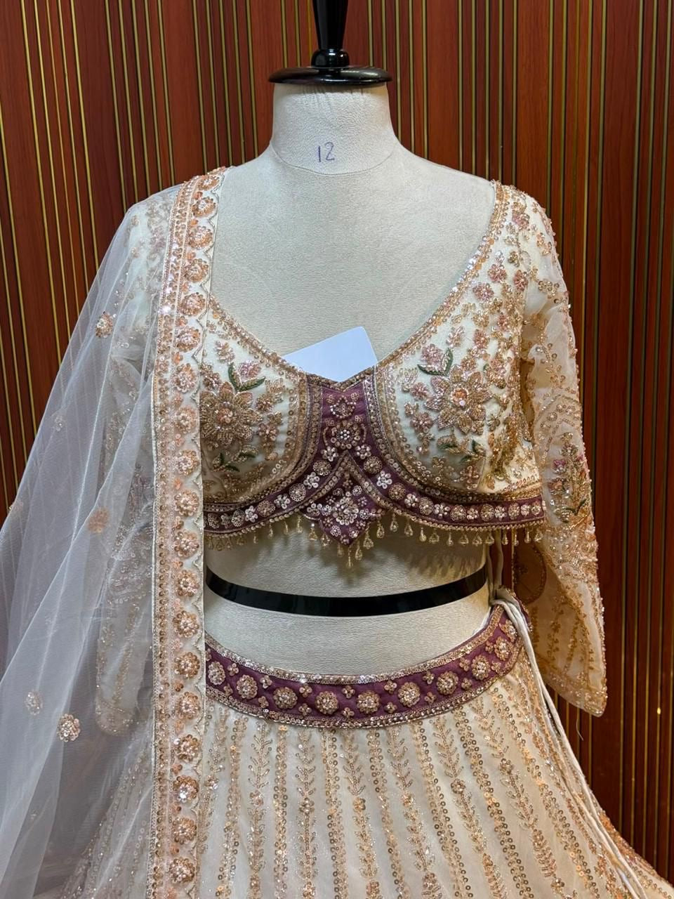 Off white crop top Lehenga