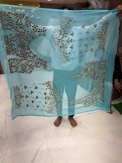 Sky Blue Mirror Work Lehenga