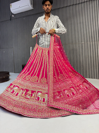 Tremendous rani pink handwork Doli Barat bridal Lehenga