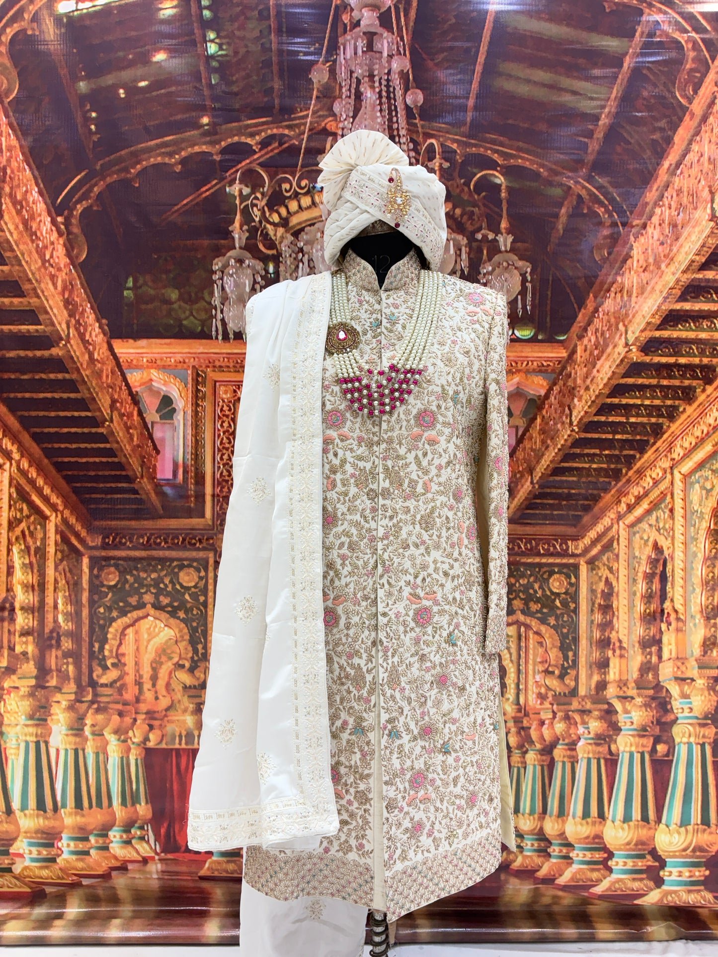 Embellished white sherwani