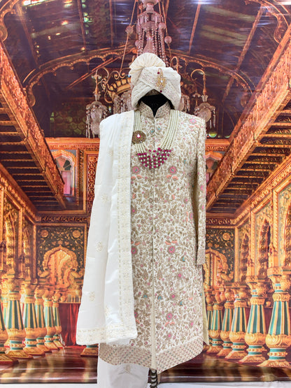 Embellished white sherwani