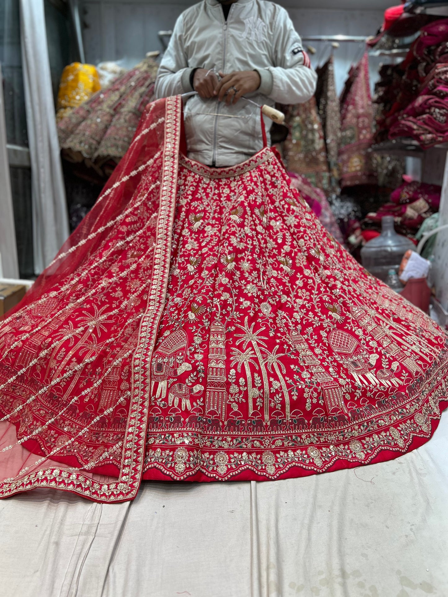 Latest Designer red rani pink bridal huge flare lehenga