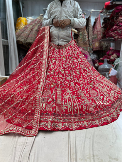 Latest Designer red rani pink bridal huge flare lehenga