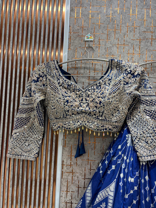 Navy Blue Designer Crop Top Lehenga