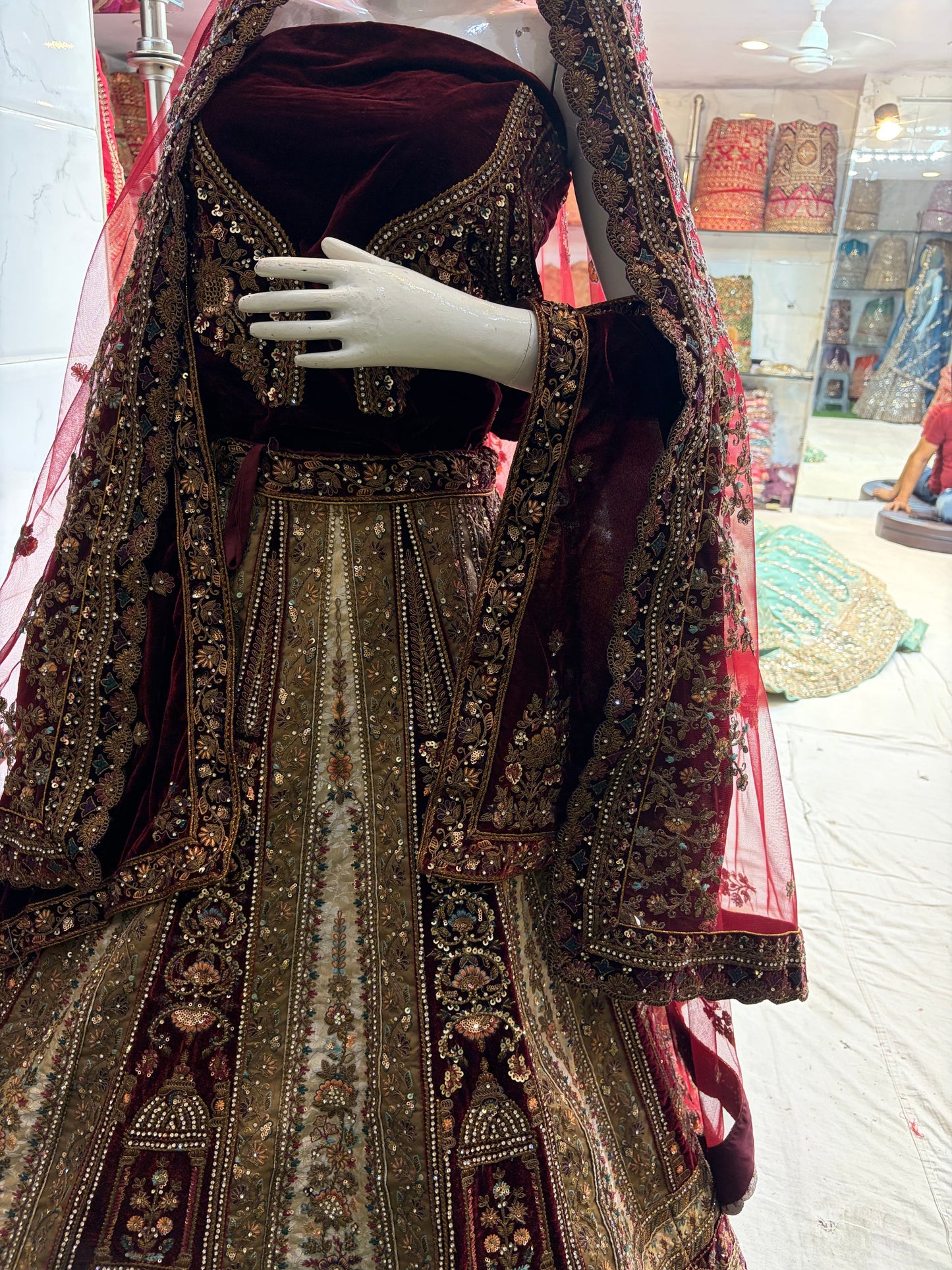 Maroon Golden Designer Bridal Lehenga