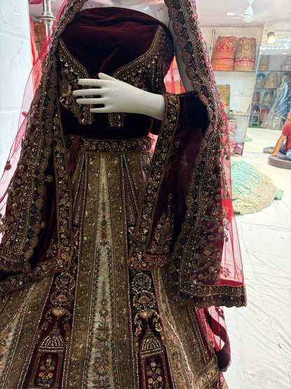 Maroon Golden Designer Bridal Lehenga