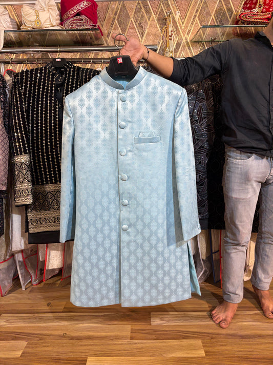 Sky Blue Jodhpuri indo western blazer kurta Sherwani