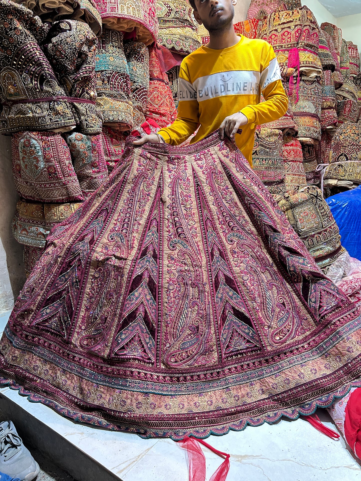 Heavy maroon Rajwada marwadi bridal lehenga