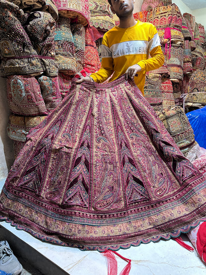 Heavy maroon Rajwada marwadi bridal lehenga