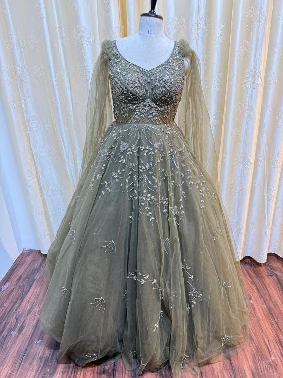Baby pink brown mint green golden gown Lehenga