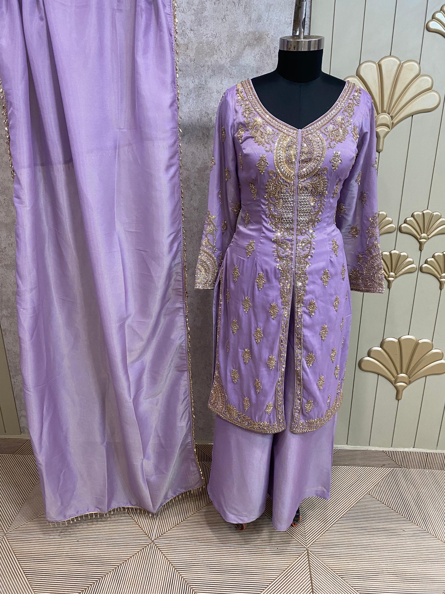 Purple Long Sharara Suit Dress Material