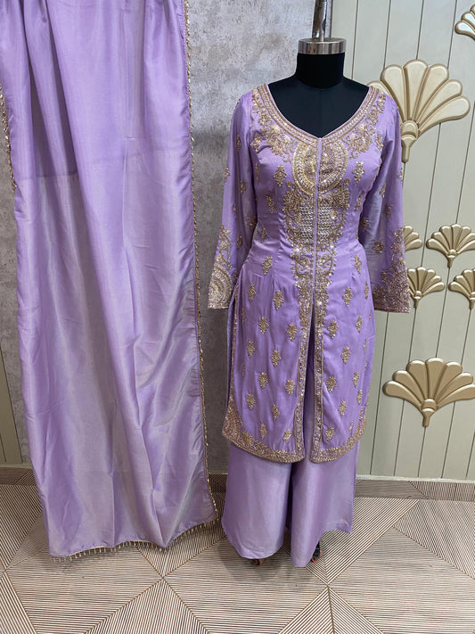 Purple Long Sharara Suit Dress Material