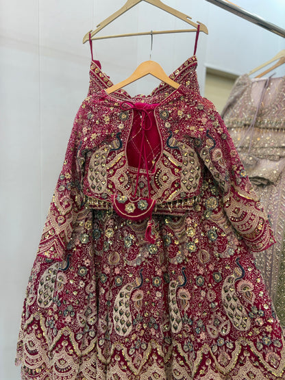 Stunning Rani pink peacock crop top Lehenga