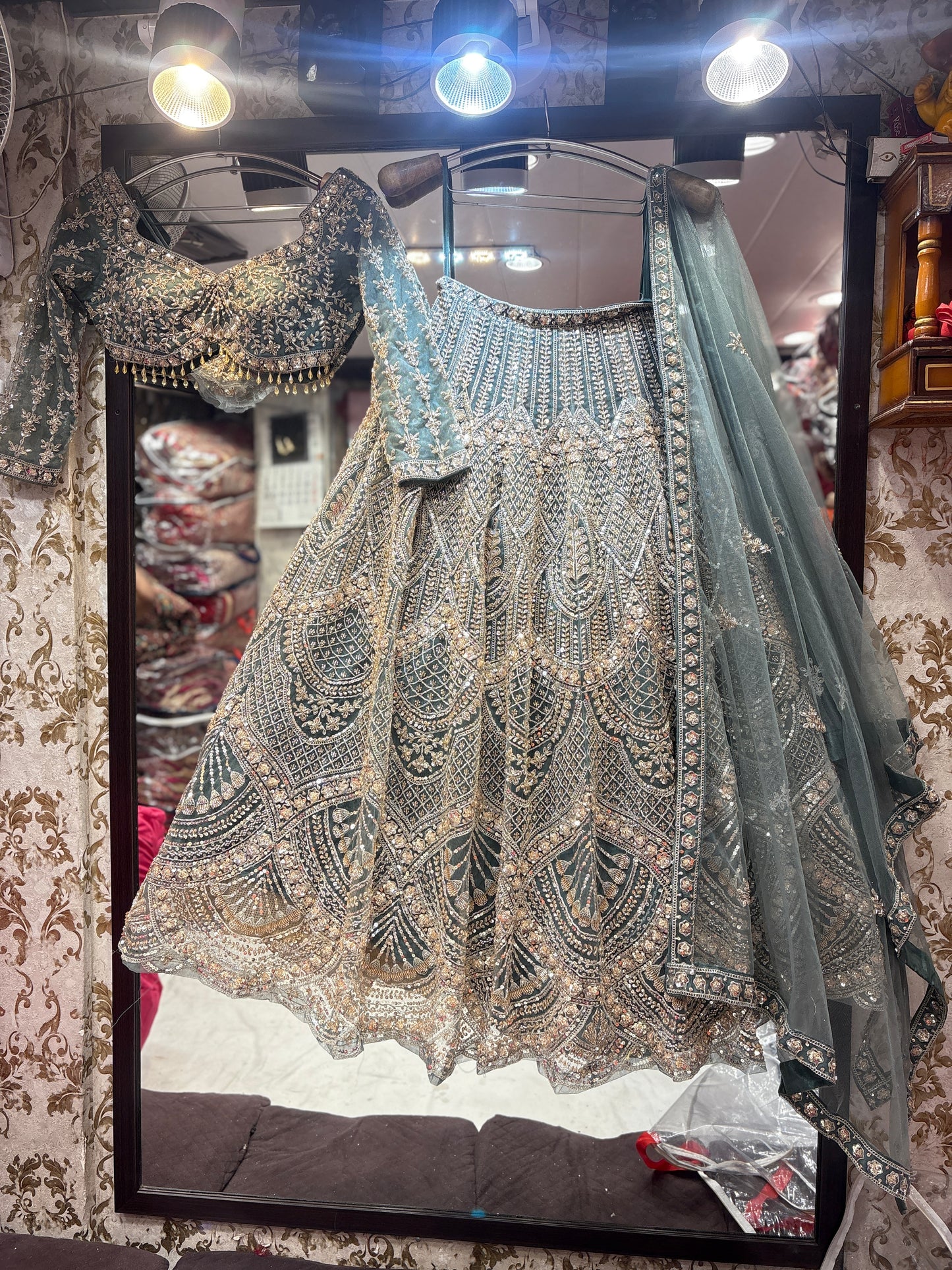 Charming grey blue crop top Lehenga