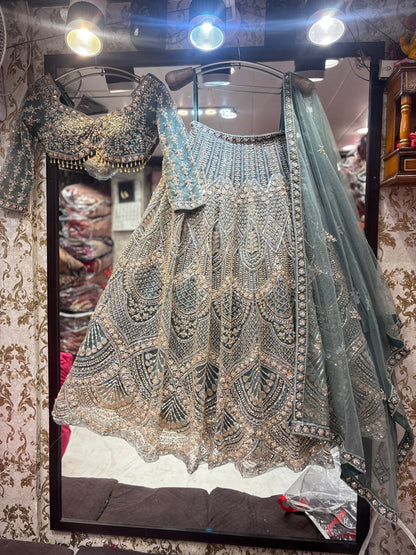 Charming grey blue crop top Lehenga