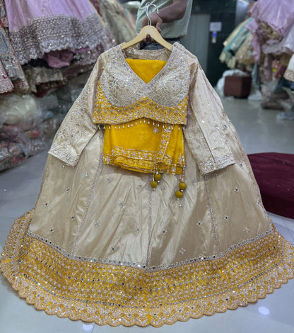 Silver yellow crop top Lehenga