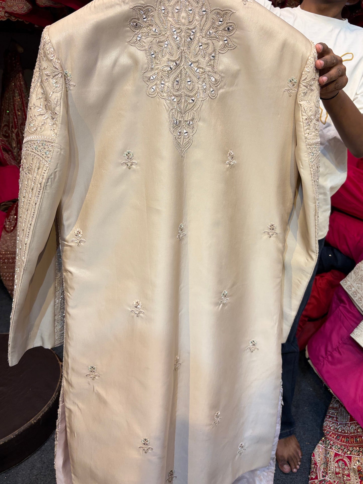 Royal Cream Golden Colour Sherwani