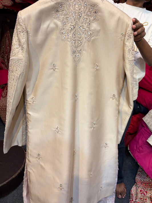 Royal Cream Golden Colour Sherwani