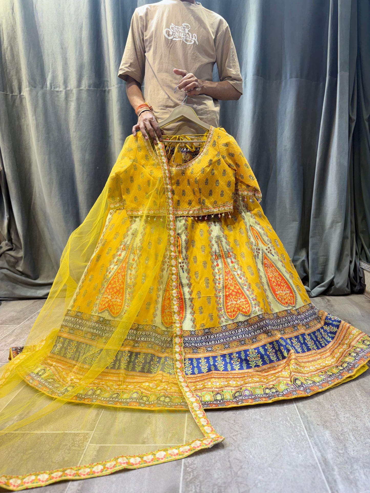 Yellow haldi mehendi Crop top Lehenga