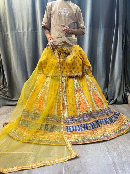 Yellow haldi mehendi Crop top Lehenga