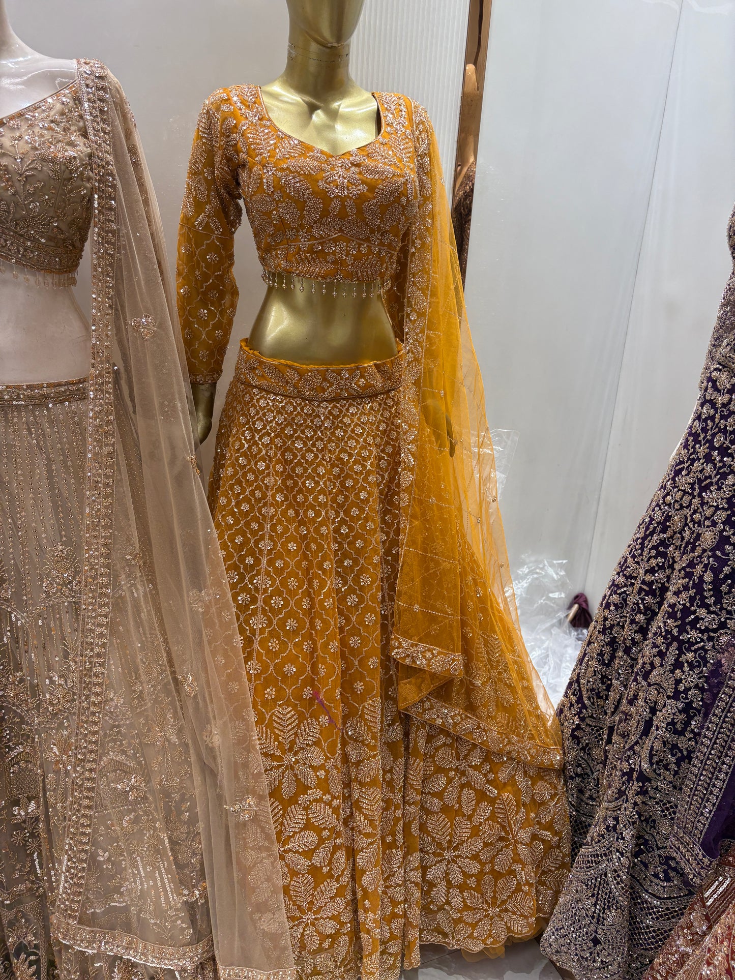 Fantastic mustard Floral Crop top Lehenga
