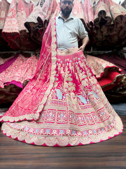Glamorous peacock red bridal Lehenga