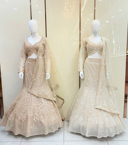 Golden white fish cut Crop top Lehenga