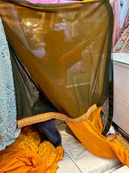 Yellow mehendi saree