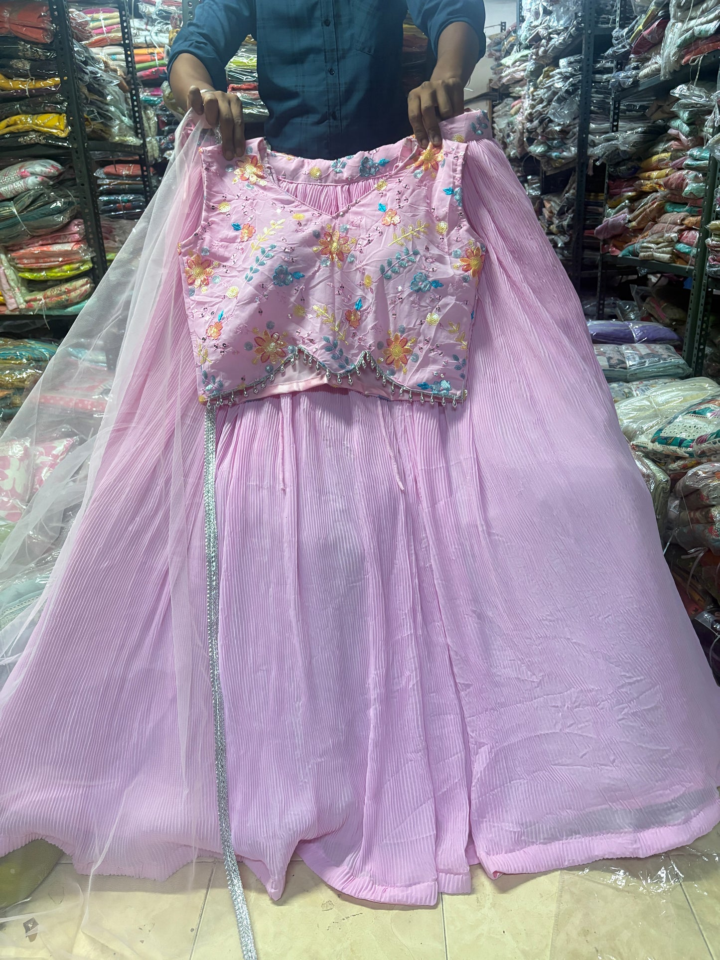 Eye catching pink crop top Lehenga