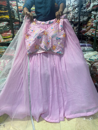 Eye catching pink crop top Lehenga